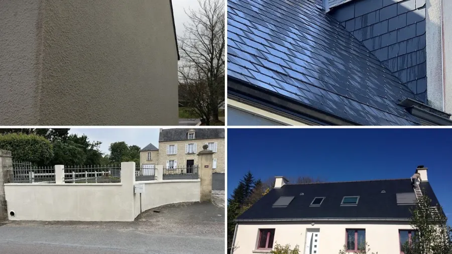 Réalisation Stahl Nettoyage : photo avant / après d'un chantier de nettoyage extérieur dans la Manche